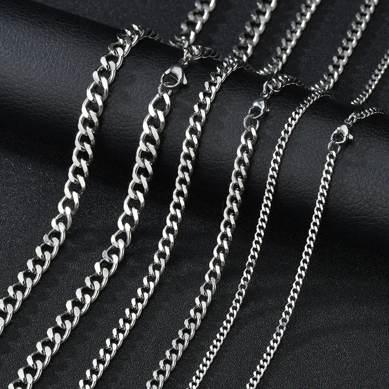 Stainless Steel Cuban Necklaces For Men Women Black Gold Color Link Chain Chokers Solid Metal Jewelry