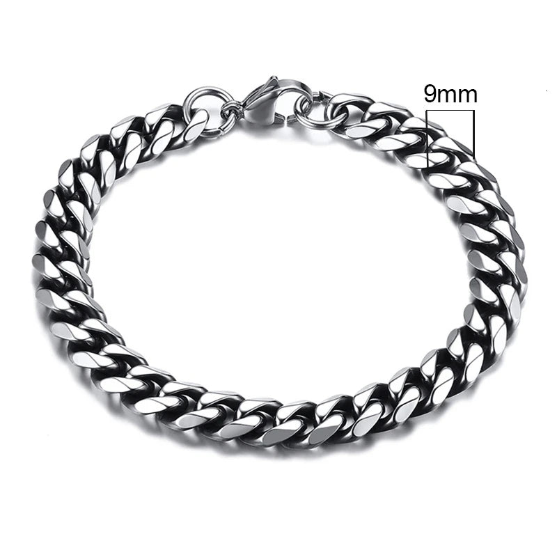 Bracelet for Men, Stainless Steel Cuban Link Chain Wristband Classic Punk Heavy Male Jewelry