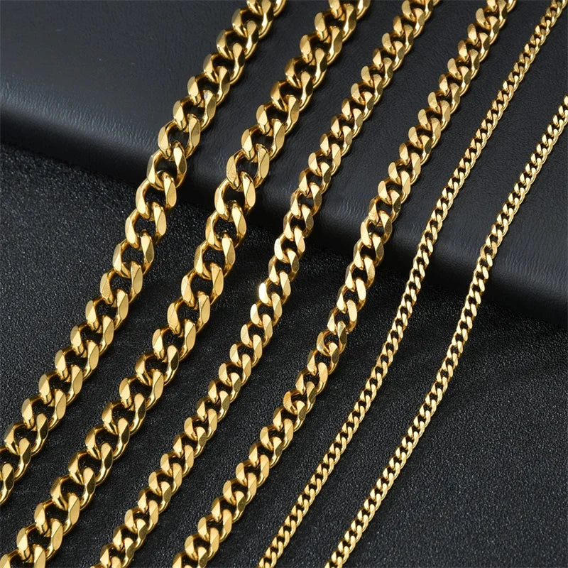 Stainless Steel Cuban Necklaces For Men Women Black Gold Color Link Chain Chokers Solid Metal Jewelry