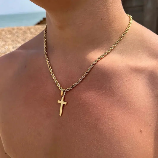 Stainless Steel Cross Pendant Necklace for Men Women Minimalist Gold Color Jewelry Male Female Necklaces