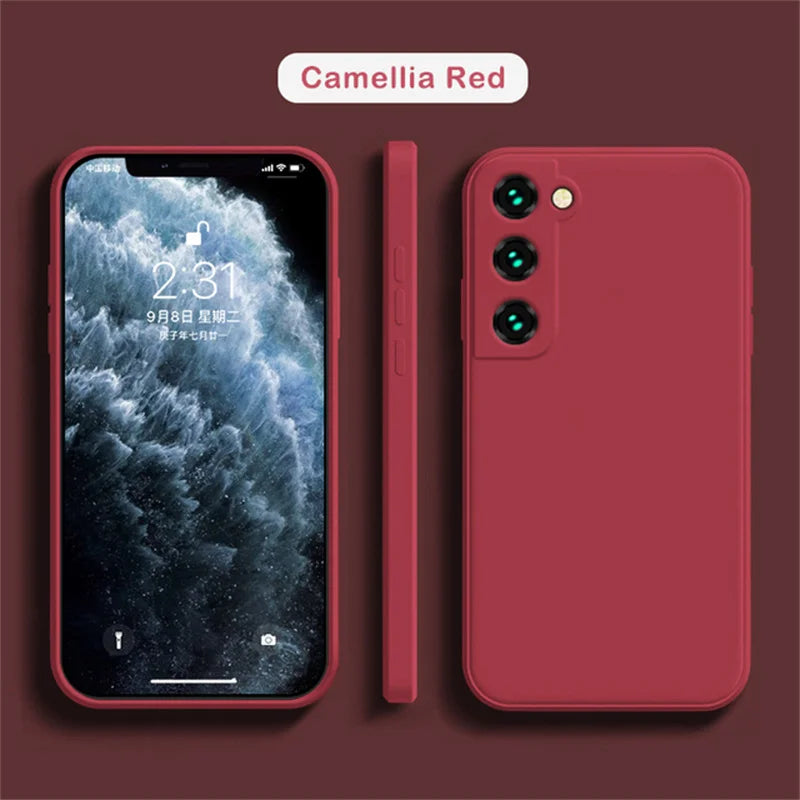 Luxury Camellia Red Liquid Silicone Case for Samsung