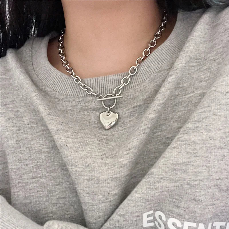 European Style Hyperbole Love Heart Pendant Necklaces Coldness Punk Neck Chains For Women Unisex