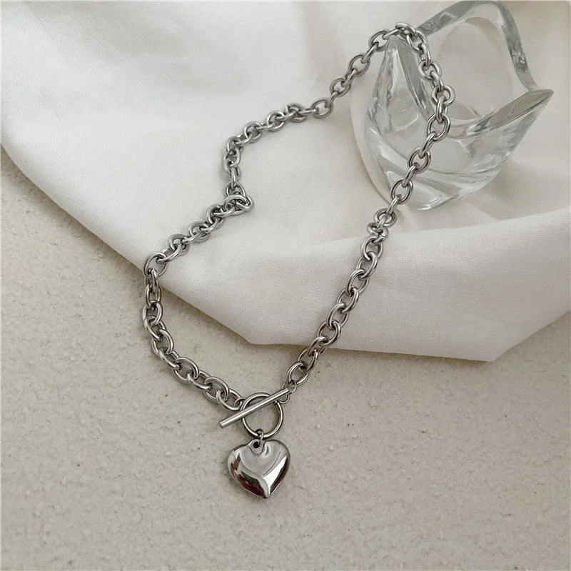 European Style Hyperbole Love Heart Pendant Necklaces Coldness Punk Neck Chains For Women Unisex