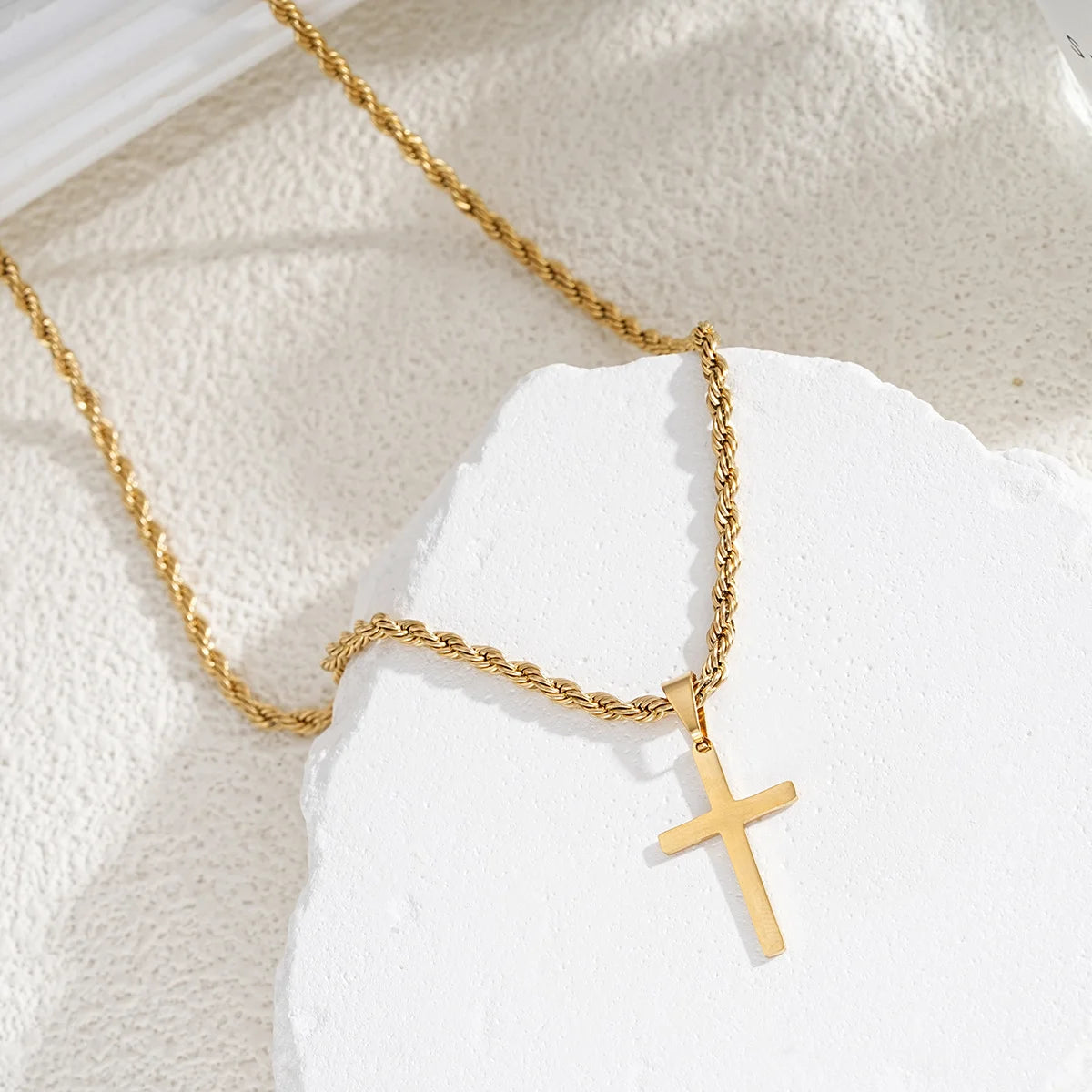 Stainless Steel Cross Pendant Necklace for Men Women Minimalist Gold Color Jewelry Male Female Necklaces