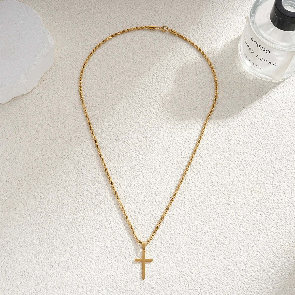 Stainless Steel Cross Pendant Necklace for Men Women Minimalist Gold Color Jewelry Male Female Necklaces