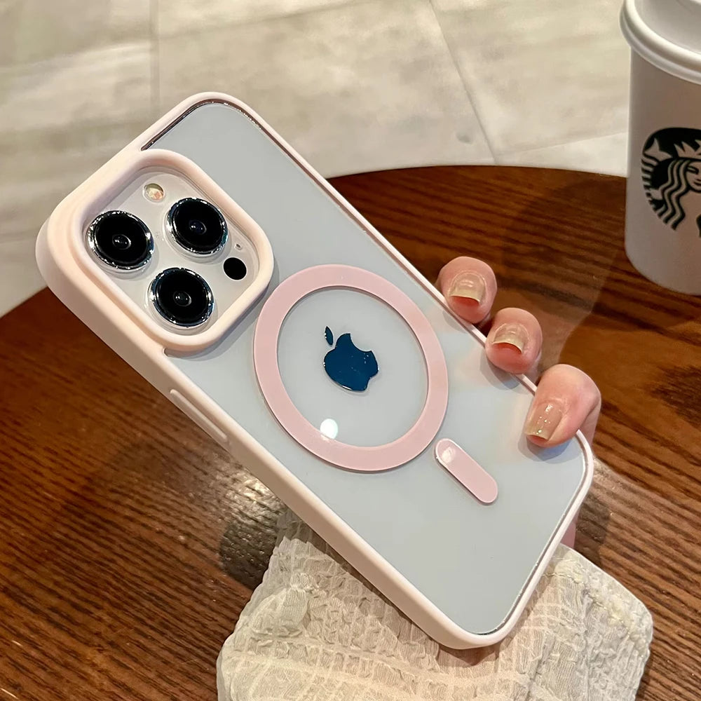 Luxury Pink transparent iPhone case with magnetic wireless charging