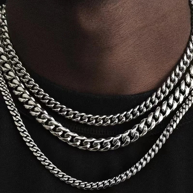 Stainless Steel Cuban Necklaces For Men Women Black Gold Color Link Chain Chokers Solid Metal Jewelry